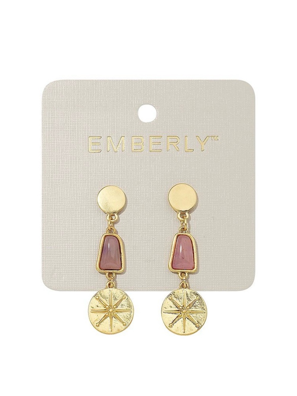 Gold and Pink Drop Compass Earrings